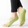 Chaussettes pour femmes, sangle croisée en zigzag, bord enveloppé de même couleur, demi-doigt, cinq, Yoga, danse, sport