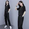 Women's Two Piece Pants Casual Sports Set Summer 2023 Fashion Hooded Short Top White Thin Two-piece Female