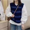 Gilet tricoté à rayures simples pour femmes, Version coréenne, sans manches, col rond, décontracté, tout assorti