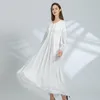 Abiti casual Love Elegant Ruffles Lantern Maniche lunghe Bianco Vita alta Abito da donna in seta Dolce O-Collo Elegante pieghettato AY101