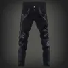 Men S Pants Fashion Designer Black Zipper Motorcykel läder koreansk smal mager skarv denim 230906