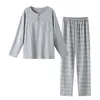 Mäns Sleepwear Fashion Autumn Letter Print Pyjamas Set For Men Plaid Pants Pure Cotton Male Sleepwear Big Yards 4xl Home Wear Lounge Nightwear 230907