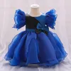 Vestidos da menina azul royal mangas boné infantil meninas vestido de festa de aniversário do bebê 6m-24m vestido de baile tutu vestido de ano de natal presente