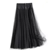 Jupes de luxe longue maille noire femme Tulle mode élégante taille haute une ligne jupe de fête printemps été décontracté femmes