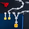 Wedding Jewelry Sets ThreeGraces Elegant Yellow CZ Crystal Silver Color Big Square Drop Earrings Necklace Wedding Party Jewelry Sets for Women TZ581 230907