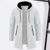 Jaquetas masculinas Versátil Jaqueta Masculina Elegante Comprimento Médio Com Capuz Zipper Cardigan Outerwear para Outono / Inverno Cor Sólida