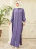 Ethnische Kleidung Elegante lila Abayas für Frauen Langarm muslimisches Kleid Dubai Strickjacke Kimono Kleidung Ramadan Abend Party Kaftan Mode