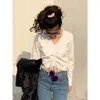 Women's Sweaters Winter Retro Navel Slimming V-neck Knitted Long Sleeves Pullover Pure White Purple Fur Ball Inner Sweater