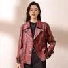 Women's Leather OC00390# Genuine Jacket For Women Wine Red Fashion Suit Collar Oil Wax Cotton Sheepskin Trench Coat Customization