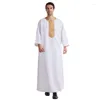 Etnik Giyim Üç Çeyrek Kollu V Yağ Nakış Erkekler Robe Jubba Thobe Müslüman İslam Ramazan Dubai Kaftan Thawb Elbise