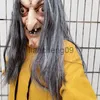 Máscaras de festa assustador máscara de bruxa velha látex com cabelo halloween fantasia vestido careta traje cosplay máscaras adereços adulto um tamanho x0907