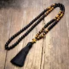 Pendentif Colliers Naturel Noir Onyx 108 Japamala pour hommes Yoga Mala Croix Rosaire Gland Long Collier Femmes Reiki Guérison Bijoux 8MM