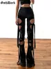 Spodnie damskie capris goth ciemny aksamit pusty mall gotycki ołówek spodnie grunge estetyczne punkowe seksowne spodnie wysokiej talii Y2K Bandage Women Alt Bottom 230907