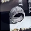 Fedi nuziali Scintillanti gioielli di lusso Gemma infinita 925 Sterling Sier Pave Topazio bianco Cz Diamante Anello di fede nuziale placcato oro 18 carati Fo Dhmwm