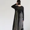 Casual klänningar japanska stickade långklänningar streetwear ärmlös ihålig rygglös kvinnor snörning randig delad mode strandrock t214