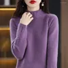 Women's Sweaters Autumn Winter Semi-High Collar Thickened Solid-Color Wool Pullover Warm Sweater Fashionable Versatile Knit Interior