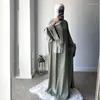 エスニック衣服控えめドバイ七面鳥イスラム教徒ヒジャーブサテンアバヤドレスソリッドモロッコのカフタン女性ジルベブローブ長いイスラム