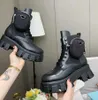 Ankle Boot Mulheres Sapatos Monolith Escovado Couro Nylon Botas Martens Boot Black Bezerro Couro Dedo Redondo Plataforma Booty 35-41 Caixa Factorysale