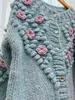 Women's Knits Women Sweater Vintage Embroidered Flower Pullover Female Catwalk Style Loose O Neck Tops 2023