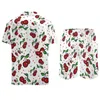 Men's Tracksuits Cherry Men Sets Fruit Leaf Casual Shirt Set Novelty Fitness Outdoor Shorts Summer Printed Suit 2 Piece Clothes Big Size 2XL