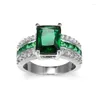 Pierścionki ślubne Kwadratowe zielone pierścionek cyrkonowy błyszczące białe złoto pełne panny młodej kobiety