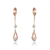 Hoop Earrings Trendy Stainless Steel CZ Crystal Water Drop Tassel Jewelry Sparkling Rose Gold Earring For Women E20010