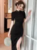Sukienki imprezowe 2023 Vintage seksowne kobiety Ulepszone Cheongsam Czarna sukienka podzielona szata Kobieta Qipao chuda bodycon chiński styl vestidos