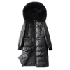 Women's Leather 2023Leather Jacket 90%White Duck Down Jackets Raccoon Fur Collar Hooded Coat Female Real Sheepskin W