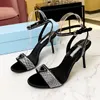 Designers Sandaler Rhinestone Heels Womens Shoes Classic Triangle Buckle Pycklat 13 cm High Heeled Cover Heel Designer Shoe Platform Heel Sandal 34-43 med Box