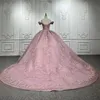 Glittering Pink Sweetheart Quinceanera Dress Off-Shoulder Party Prom Dress Lace Applique Sweet 16 Princess Vestidos De 15 Anos