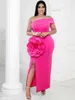 Plus -klänningar från axeln för kvinnor fuchsia ärmlösa blommapplikationer Empire blyerts födelsedag kväll klänningar 4xl sommar