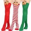 Женские носки, рождественские полосатые длинные чулки выше колена с лосем, теплые рождественские вечерние костюмы для косплея