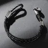 Braccialetti con ciondoli Classico doppio braccialetto intrecciato in pelle da uomo in acciaio inossidabile teschio maschile braccialetti punk braccialetti a mano gioielli di moda P517