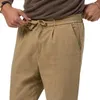 Pantalon pour hommes, couleur unie, slim, élégant, confortable, décontracté, avec poches à taille réglables, droit pour le printemps