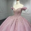 Glittering Pink Sweetheart Quinceanera Dress Off-Shoulder Party Prom Dress Lace Applique Sweet 16 Princess Vestidos De 15 Anos