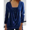 Spring Beaded Contrast Color Long sleeved Women's Large Drop Neck Loose Drawn Pleated Fake Two Piece Top