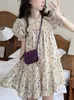 Mini robe de soirée en mousseline de soie, imprimé Floral, français, élégant, japonais, doux, coréen, Kawaii, manches bouffantes, nouveau 230808