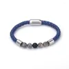 Bracelets de charme Perles de labradorite naturelle en acier inoxydable véritable rose noir bleu marine café foncé cuir aimant enveloppe bracelet unisexe bracelet