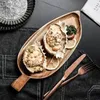 Plates Japanese Wooden Tray Pizza Steak Dining Plate Afternoon Tea Coffee Cup Snack Leaf Shaped Tableware