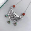 Chains Chinese Style 925 Sterling Silver Enamel Lotus Fish Tassel Necklace Women's Retro Antique Flower Cluster Choker Chain Jewelry