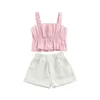 Ensembles de vêtements 1-5 ans belle petite fille shorts ensemble couleur unie bandage jarretelle hauts camisole boutonné taille élastique