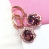 Dangle Brincos Clássico 585 Roxo Banhado A Ouro 14K Rosa Incrustada Luz Ametista Flor Para Mulheres Charme De Luxo Jóias De Casamento