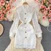 Casual Dresses Lace Dress 2023 Autumn French Elegant Luxury Long Sleeve Standing Collar Mid Length a-line Slim For Female Party