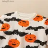 Sweats à capuche Mètres sautant 2-7T Halloween Sweat-shirts pour bébés Chauves-souris citrouilles Vêtements pour enfants À manches longues Enfants Chemises de vacances à capuche Costume T230907