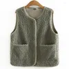 Women's Vests Lamb Wool Vest Women Autumn Winter Loose Sleeveless Corduroy Waistcoat Jacket Fashion Pocket Gilet Femme
