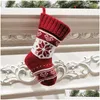 Christmas Decorations Knitting Stockings 9 Inch Yarn Ornaments Gift Bag Red Merry Happy New Year Candy Socks Eec2919 Drop Delivery Hom Dhzu4