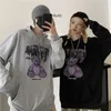 Deeptown gótico streetwear urso impressão cinza oversize hoodies feminino preto punk hip hop casal manga longa moletom shopping goth topo