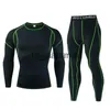 Herrspårar för män Termiska underkläder Set Gym Jersey+Leggings Spartan Compression Fitness MMA Rashguard Male Quick-Torking Tights Spår Suit X0907