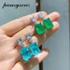 Pansysen Vintage Gerçek 925 STERLING Gümüş Paraiba Tourmaline Emerald Taş Taş Sarkla Dangle Damla Küpeler Kadın Güzel Jewelry303b