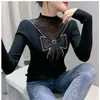 Chandails pour femmes automne hiver mode perles perles diamant motif nœud haut tricoté pull ajusté femme